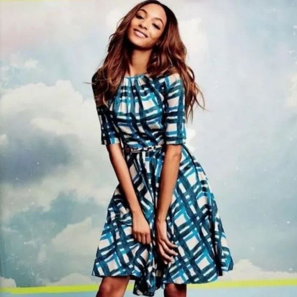 Boden | Women's Teal Khaki “Amy” Plaid Fit & Flare Swing Dress - Size 8